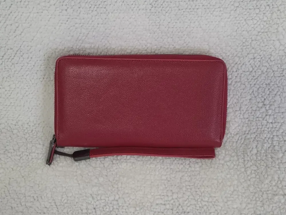 Bveyzi RFID Blocking Wallet Wristlet Leather Zip Around Phone Holder Clutch Red